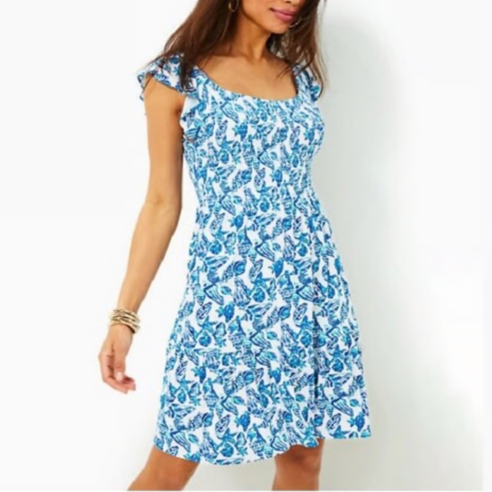 NEW WITH TAGS Lilly Pulitzer Jilly dress in blue and  Shell Collector print.